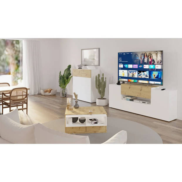 FMD Tv-meubel 182x33x70,2 cm artisan eikenkleurig wit