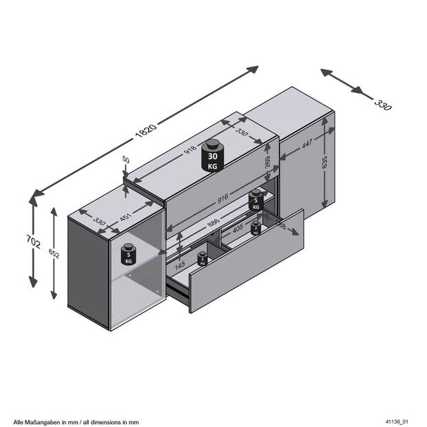 FMD Tv-meubel 182x33x70,2 cm artisan eikenkleurig wit