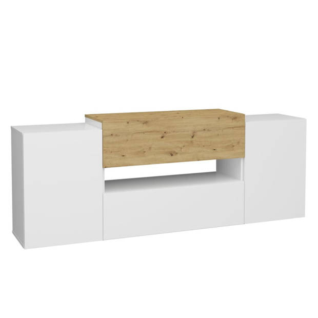 FMD Tv-meubel 182x33x70,2 cm artisan eikenkleurig wit