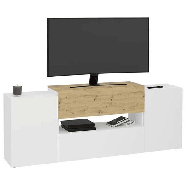 FMD Tv-meubel 182x33x70,2 cm artisan eikenkleurig wit