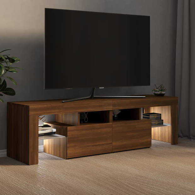 The Living Store tv-meubel - LED-verlichting - 140 x 36.5 x 40 cm - bruineiken