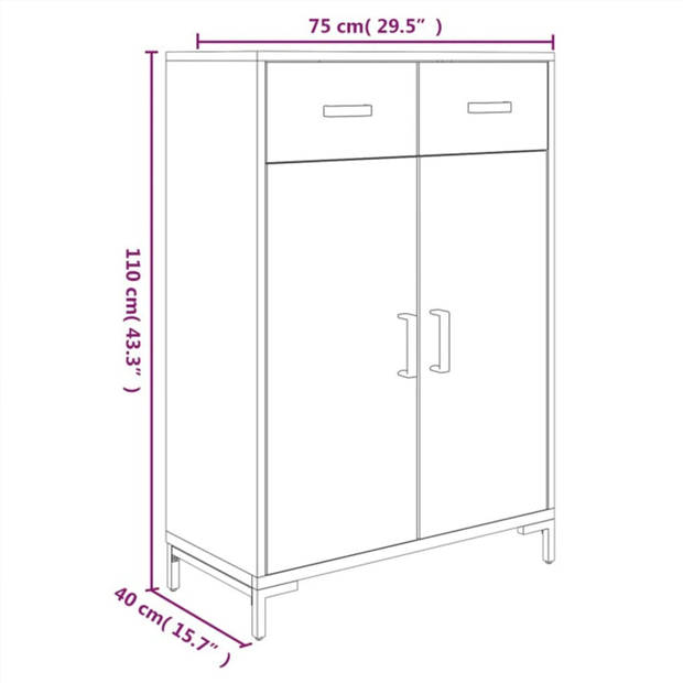 vidaXL Schoenenkast 75x40x110 cm massief grenenhout zwart