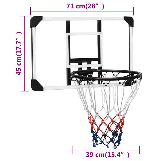 vidaXL Basketbalbord 71x45x2,5 cm polycarbonaat transparant