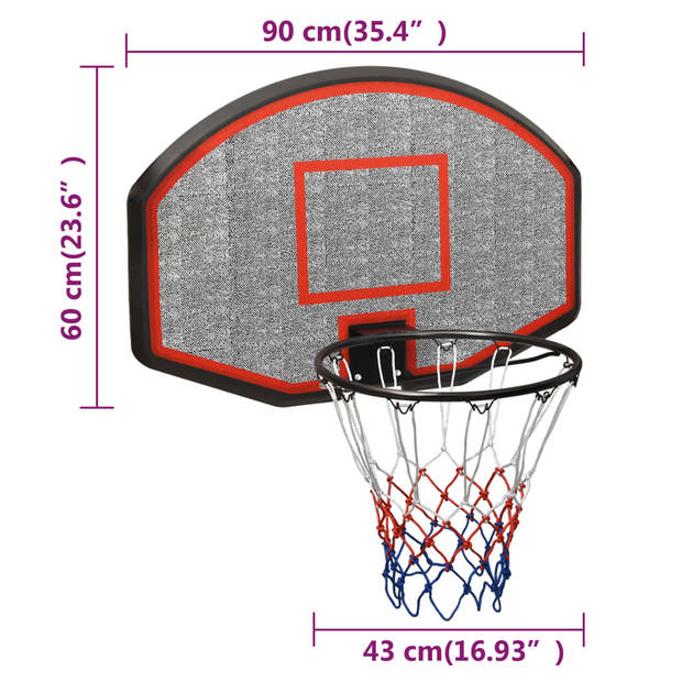 vidaXL Basketbalbord 90x60x2 cm polyetheen zwart