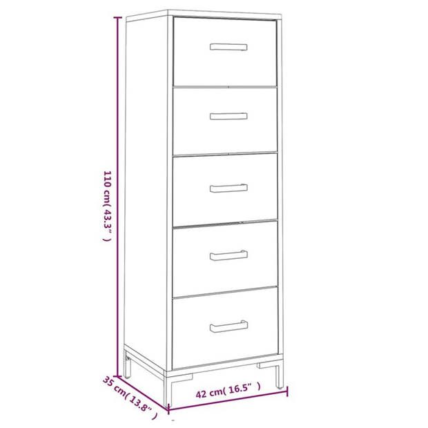 vidaXL Ladekast 42x35x110 cm massief grenenhout zwart