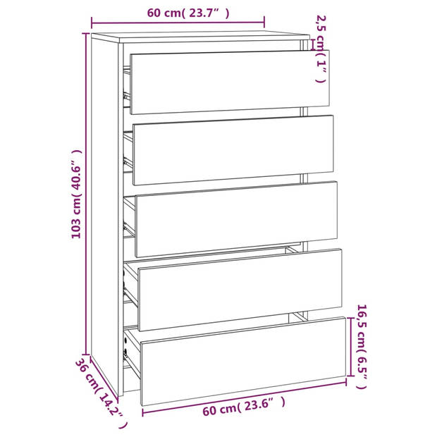 vidaXL Ladekast 60x36x103 cm bewerkt hout wit