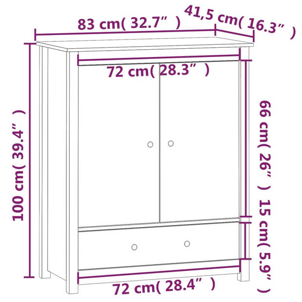 vidaXL Hoge kast 83x41,5x100 cm massief grenenhout grijs