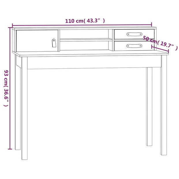 The Living Store Bureau Grenenhout - Honingbruin - 110 x 50 x 93 cm - Veilig gemonteerd met handleiding