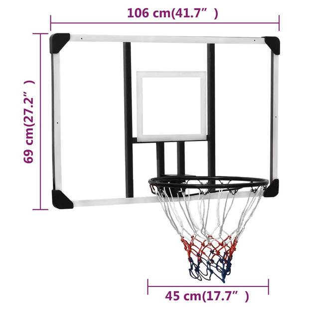 vidaXL Basketbalbord 106x69x3 cm polycarbonaat transparant