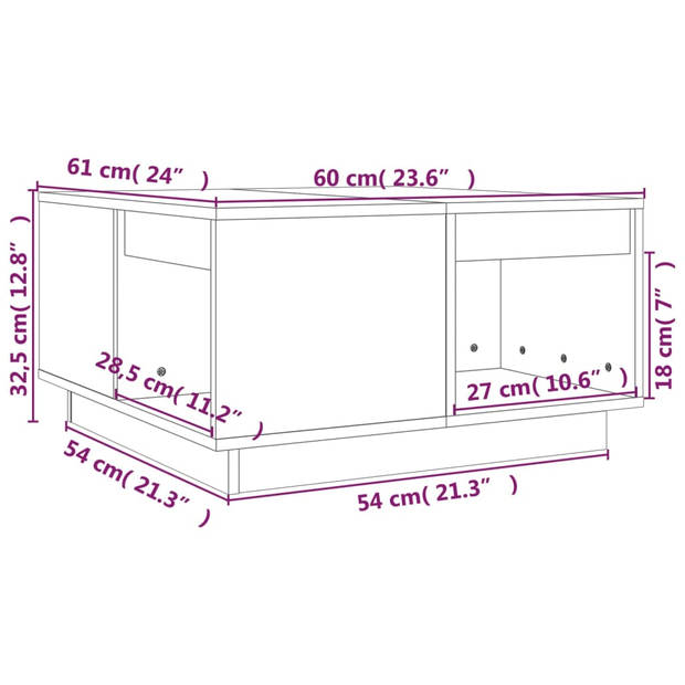 The Living Store Salontafel Houten - Grenenhout - Ruim tafelblad - Wit - 60 x 61 x 32.5 cm
