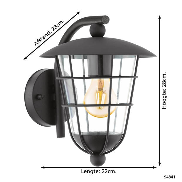 EGLO Pulfero Wandlamp Buiten - E27 - 28 cm - Zwart