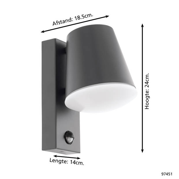 EGLO Caldiero Wandlamp Buiten - Sensor - E27 - 24 cm - Antraciet/Wit