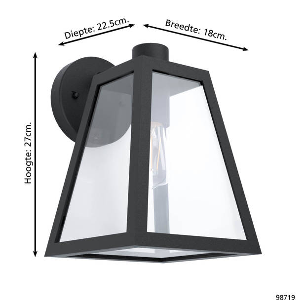 EGLO Mirandola Wandlamp Buiten - E27 - 27 cm - Zwart