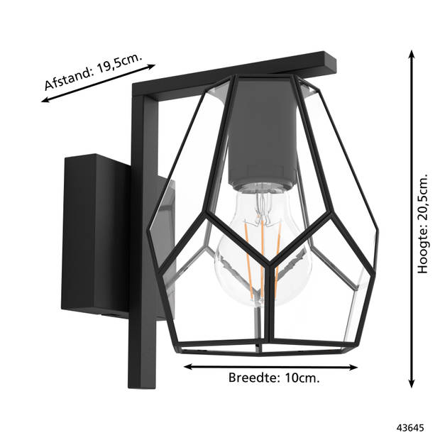 EGLO Mardyke Wandlamp - E27 - 20,5 cm - Zwart