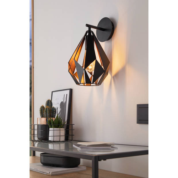 EGLO Carlton 1 Wandlamp - E27 - 33 cm - Zwart/Koper