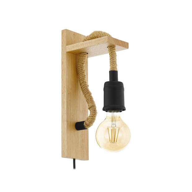 EGLO Rampside Wandlamp - 1 lichts - E27 - Zwart - Bruin