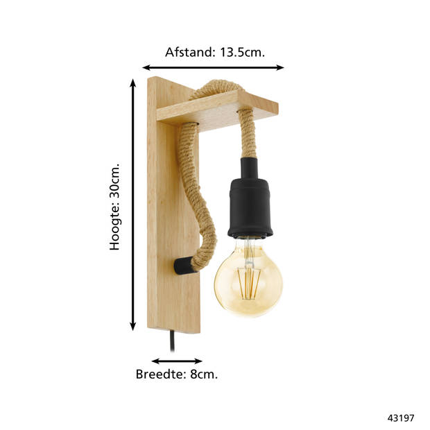 EGLO Rampside Wandlamp - 1 lichts - E27 - Zwart - Bruin