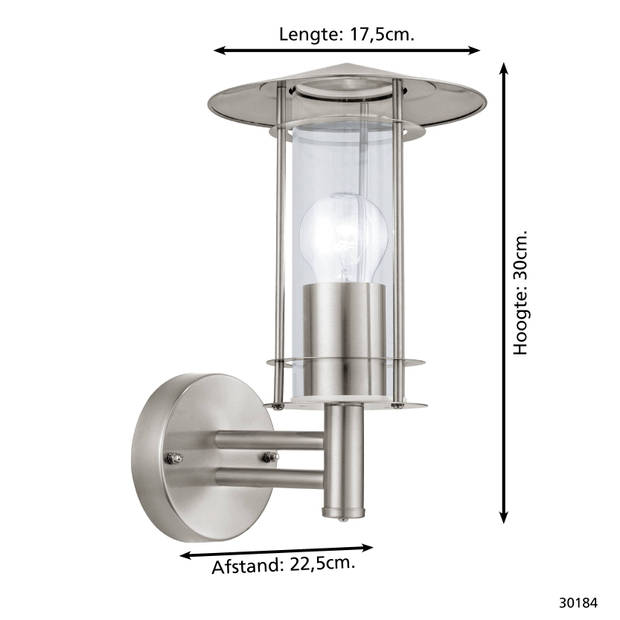 EGLO Lisio Wandlamp Buiten - E27 - 30 cm - Roestvast Staal - Glas