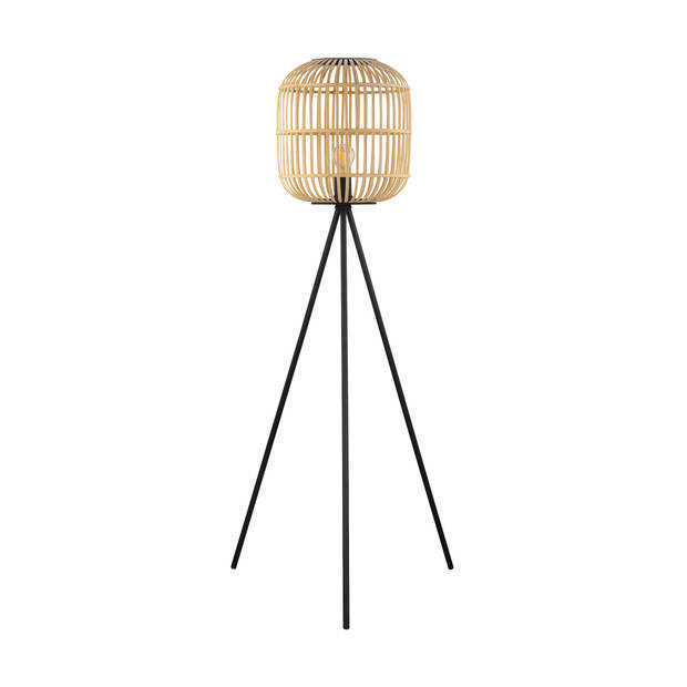 EGLO Bordesley Vloerlamp - E27 - 139 cm - Zwart/Natuur