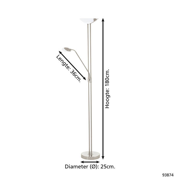 EGLO Baya Led Vloerlamp - LED - 180 cm - Grijs/Wit - Dimbaar