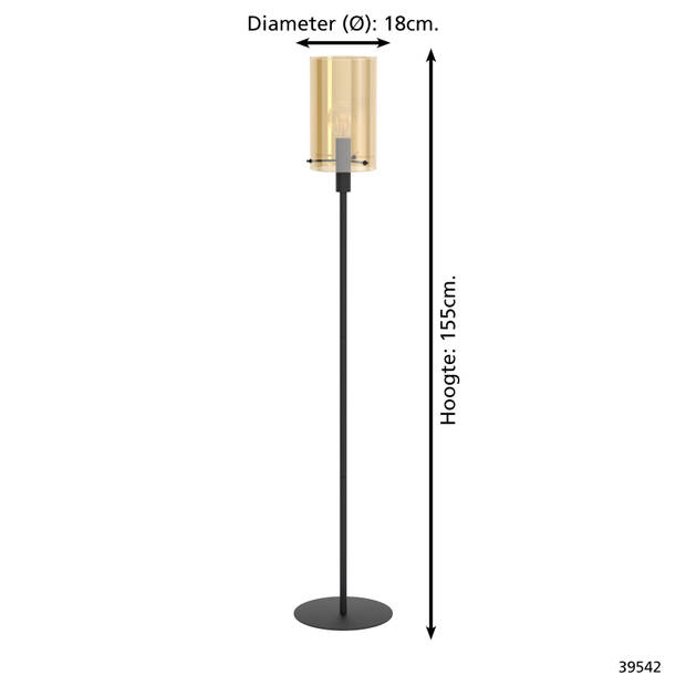 EGLO Polverara Vloerlamp - E27 - 155 cm - Zwart/Amber