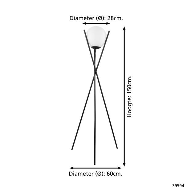 EGLO SAlvezinas Vloerlamp - E27 - 150 cm - Zwart/Wit