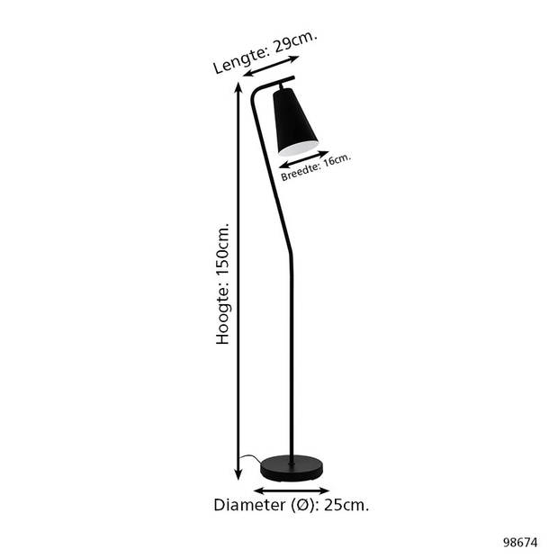 EGLO Rekalde Vloerlamp - E27 - 150 cm - Zwart, Wit