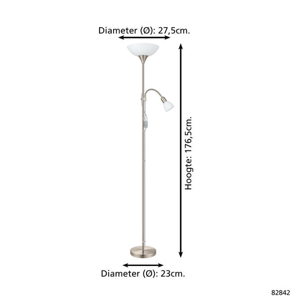 EGLO Up 2 Vloerlamp - E27/E14 - 176,5 cm - Grijs/Wit