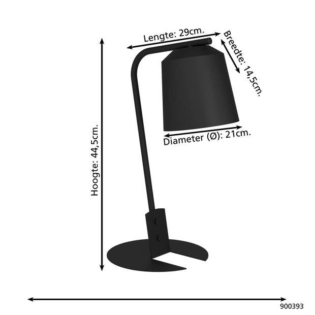 EGLO Oneda Tafellamp - E27 - 44,5 cm - Zwart, Wit