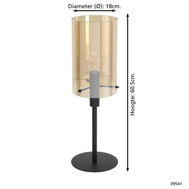 EGLO Polverara Tafellamp - E27 - 60,5 cm - Zwart/Amber