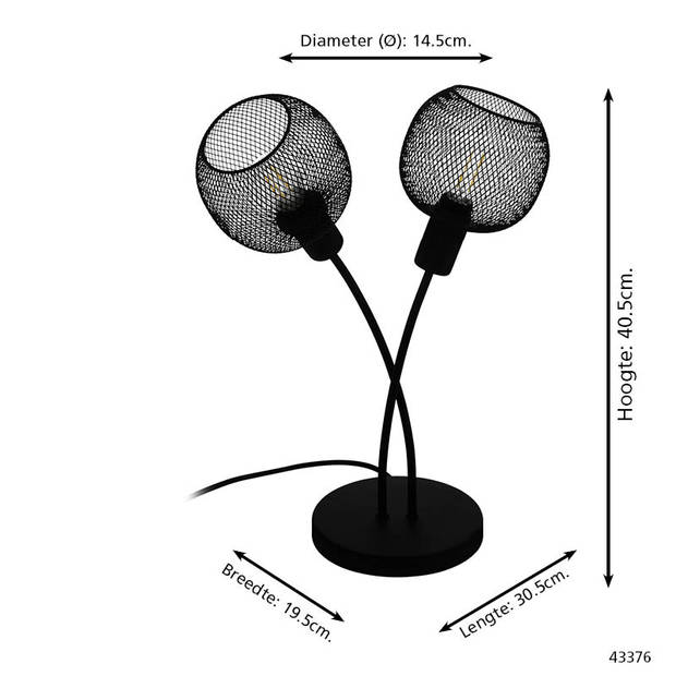 EGLO Wrington 1 Tafellamp - E14 - 40,5 cm - Zwart