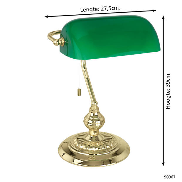 EGLO Banker - Bureaulamp - Tafellamp - E27 - 39 cm - Geelkoper/Groen