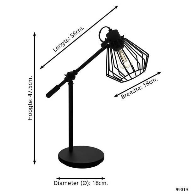 EGLO Tabillano 1 Tafellamp - E27 - 47,5 cm - Zwart