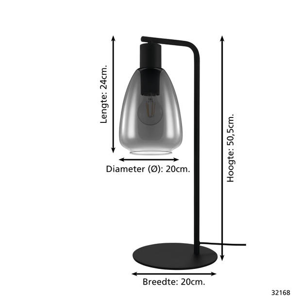 EGLO Chelvey Tafellamp - E27 - 50,5 cm - Zwart