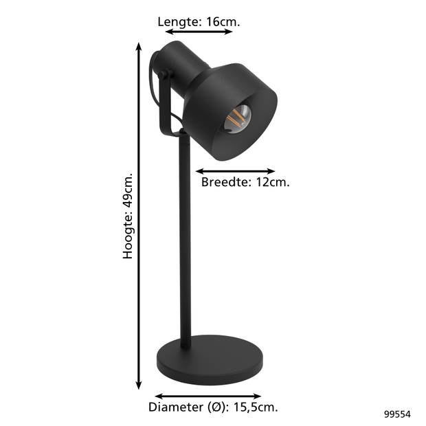 EGLO Casibare Tafellamp - E27 - 49 cm - Zwart