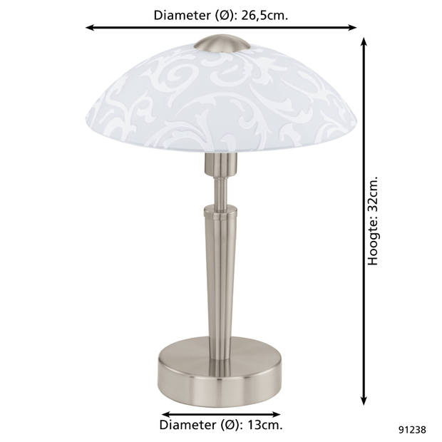 EGLO Solo - Tafellamp - 1 Lichts - Ø26,5cm - Nikkel-Mat - Wit