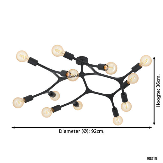 EGLO Bocadella 1 Plafondlamp - E27 - Ø 92 cm - Zwart
