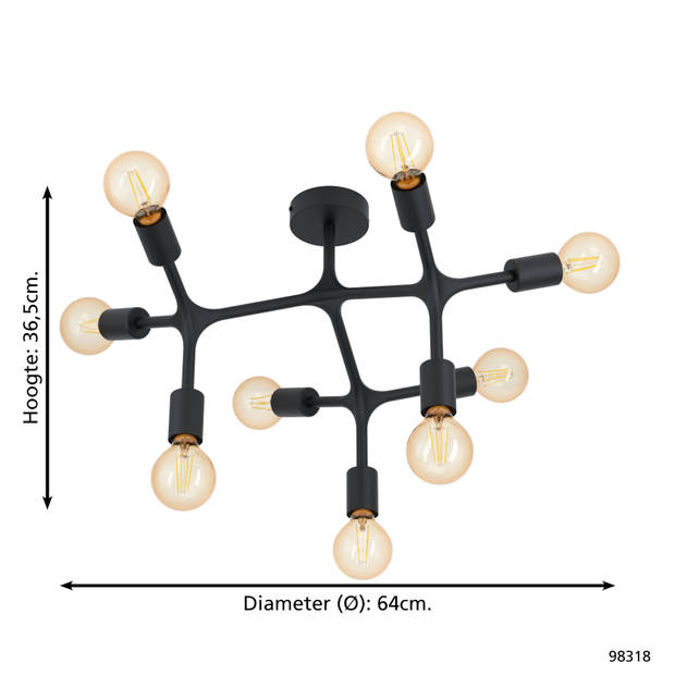 EGLO Bocadella 1 Plafondlamp - E27 - Ø 64 cm - Zwart