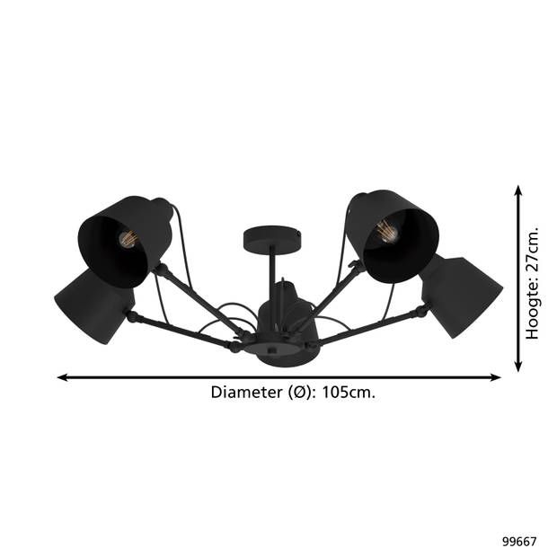 EGLO Basurtu Plafondlamp - E27 - Ø 105 cm - Zwart