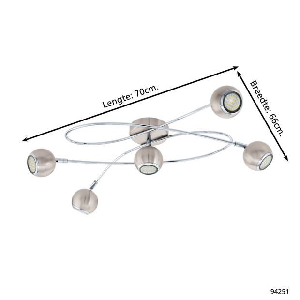 EGLO Locanda - Plafondlamp - 5 Lichts - Nikkel-Mat, Chroom
