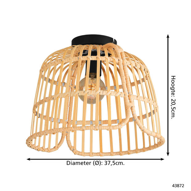 EGLO Glyneath Plafondlamp - E27 - Ø 37,5 cm - Zwart/Hout