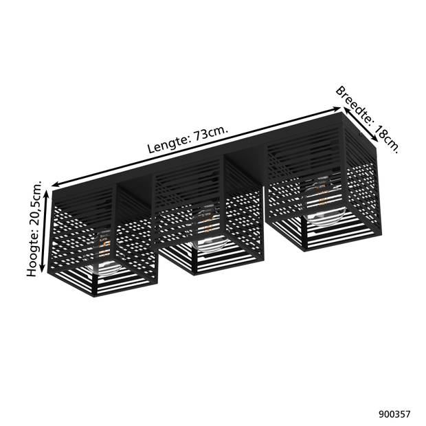 EGLO Piedritas Plafondlamp - E27 - 73 cm - Zwart