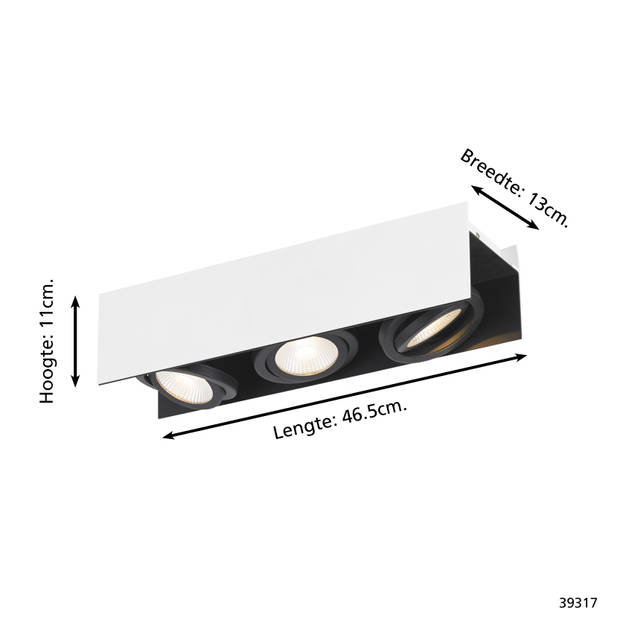 EGLO Vidago - LED Plafondlamp - 3-lichts - wit/zwart