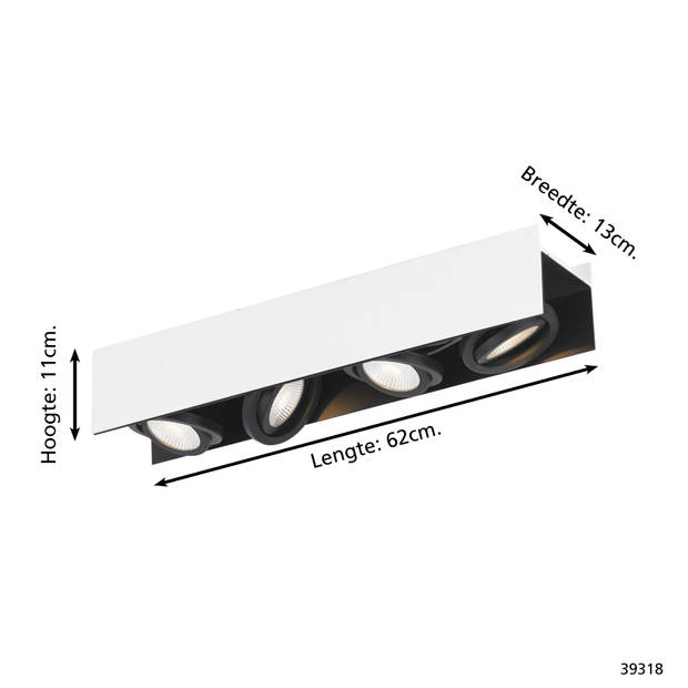 EGLO Vidago - LED Plafondlamp - 4-lichts - wit/zwart