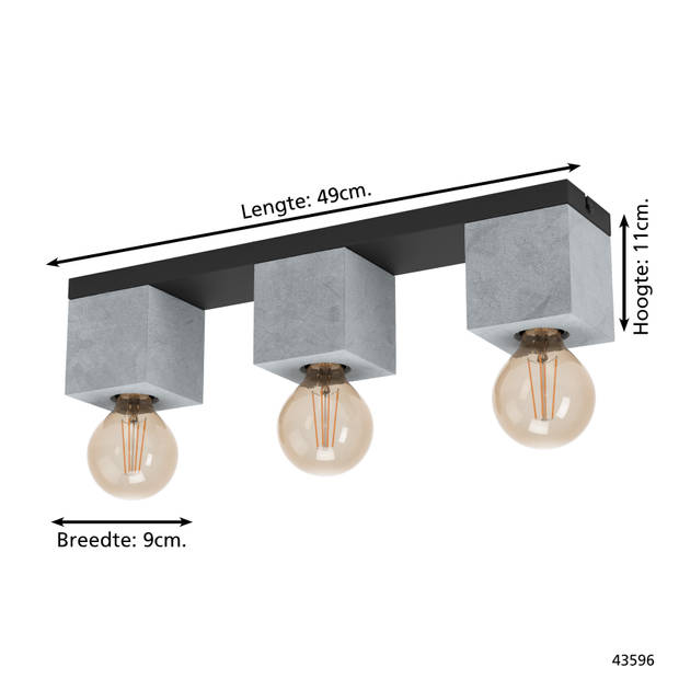 EGLO Prestwick 3 Plafondlamp - E27 - 49 cm - Zwart/Grijs