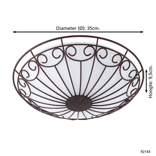 EGLO Colti Plafondlamp - E27 - Ø 35 cm - Antiek-Bruin/Wit gelakt