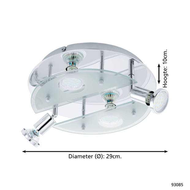 EGLO Cabo 1 - Wand/Plafondlamp - 4 Lichts - Ø29cm - Chroom - Wit