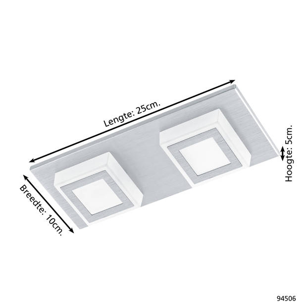 EGLO Masiano - Plafondlamp - 2 Lichts - LED - Aluminium-Geborsteld