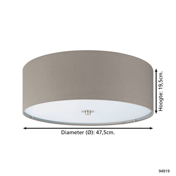 EGLO Pasteri - Plafondlamp - 3 Lichts - ø475 mm. - Nikkel-Mat - Taupe