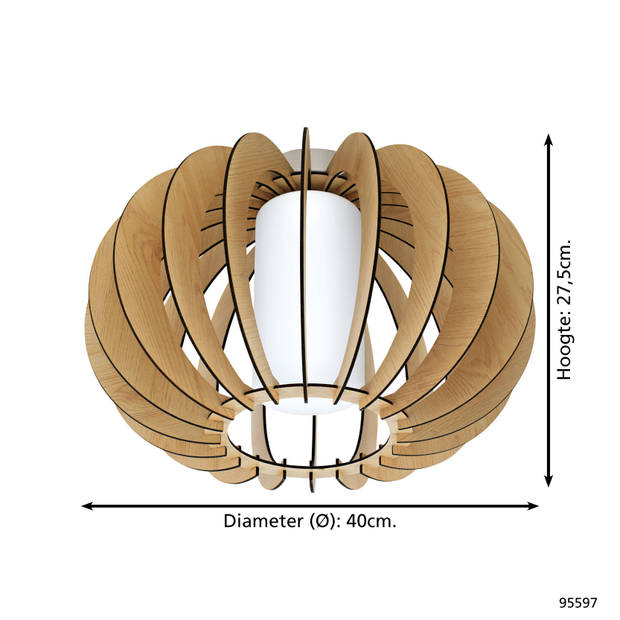 EGLO Stellato 1 - Plafondlamp - Ø40cm - Nikkel-Mat - Ahorn, Wit